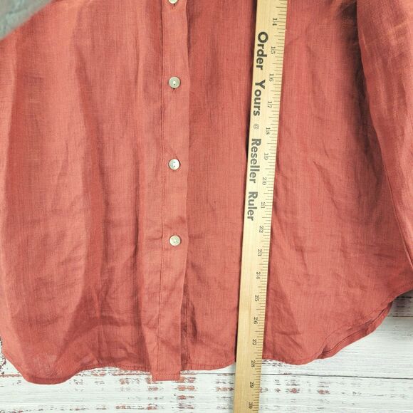 Magaschoni Shirt Womens M Coral Button Down Pockets Linen Long Sleeve Relax EUC - Picture 2 of 7